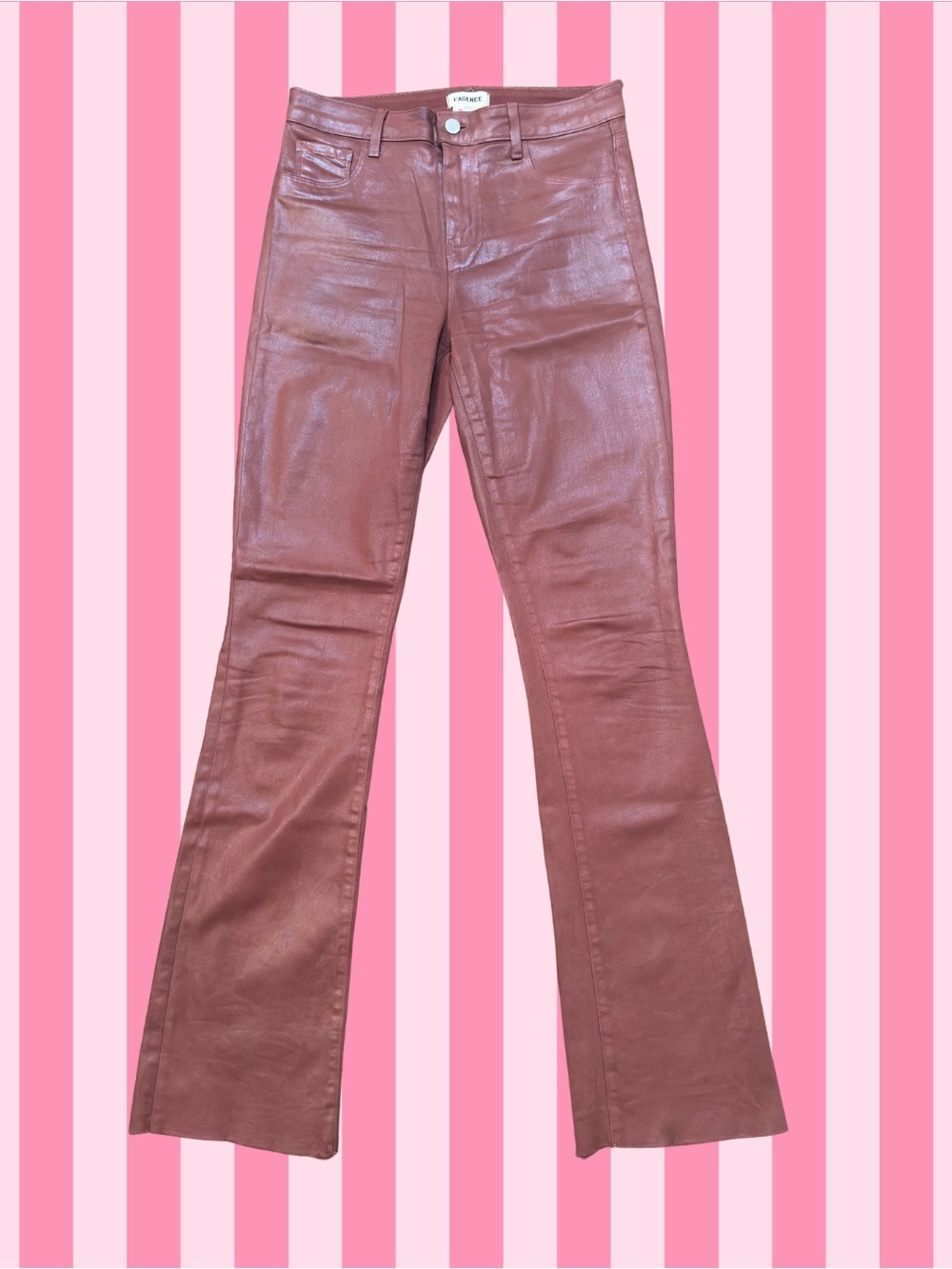 L'AGENCE Ruth Coated Straight Leg Jeans in Red Wine Color